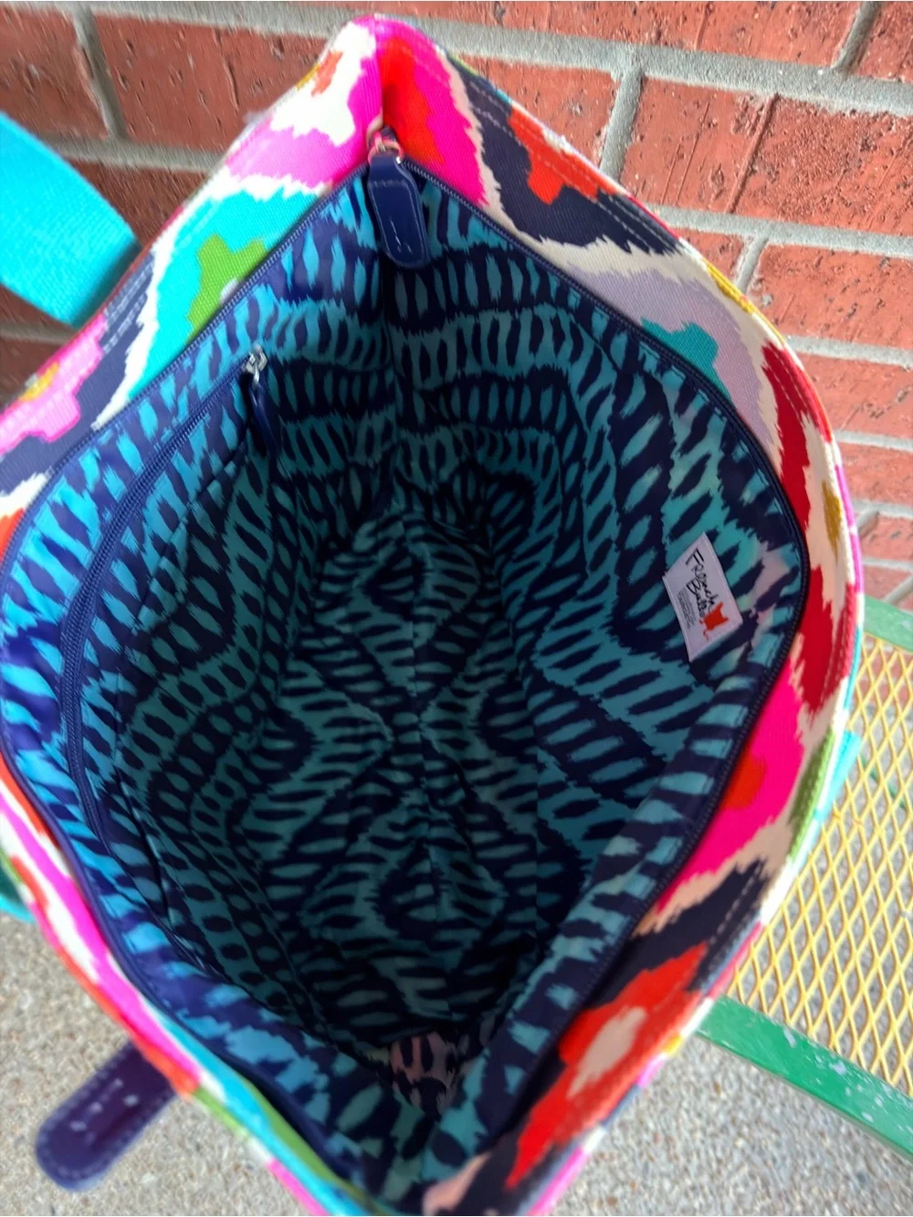 Vibrant Multi-Color Geometric Laptop Bag with Teal Handles Almost new